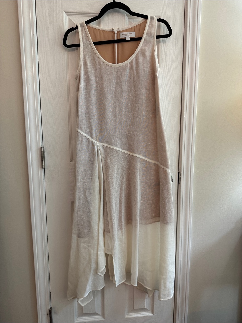 MICHAEL KORS COLLECTION Linen Gauze Bias Midi Dress Cream Resortwear Size 4